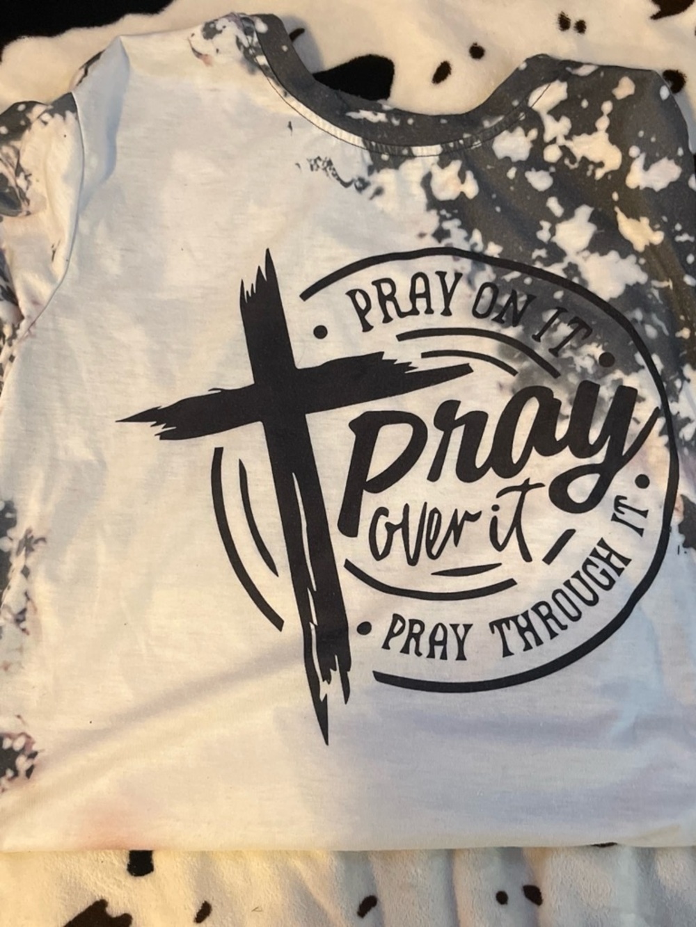 SHEIN White & Black Tie-Dye 'Pray Over It' Graphic Tee